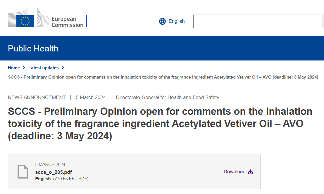 歐盟,SCCS,乙?；鶐r蘭草油,AVO,噴霧,化妝,毒性